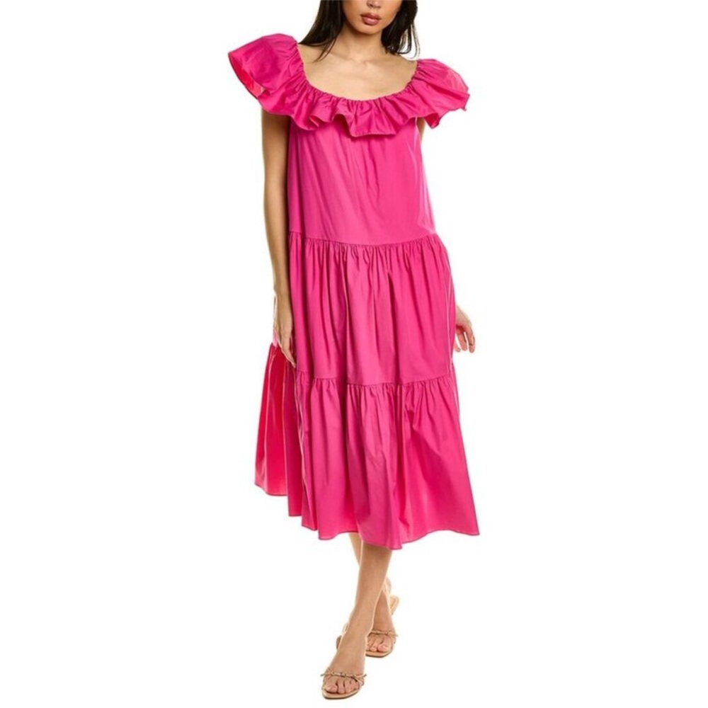 Trina Turk Pink Palm Canyon Tiered Cotton Poplin Midi Dress Size Medium